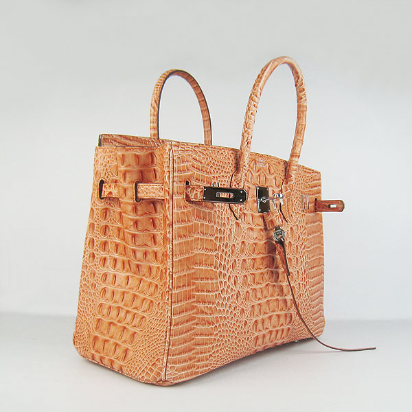 High Quality Fake Hermes Birkin 35CM Crocodile Head Veins Leather Bag Orange 6089